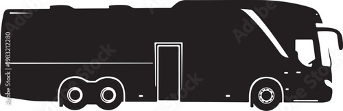 Black bus, motorcoach, RV silhouette, vehicle icon, transportation symbol