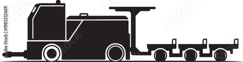 Black truck, flatbed trailer, vehicle silhouette, transportation icon, heavy duty