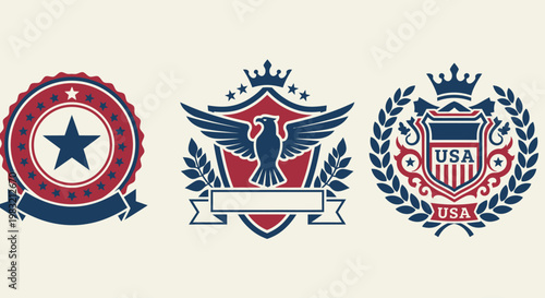 American patriotic emblems, eagle, star, USA crests, symbols of freedom and national pride