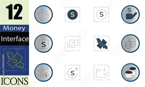 Fintech Money Interface Icons Set – Banking and Payment UI Symbols