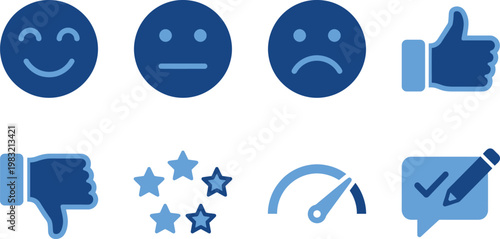 Blue emoji icons expressions reactions and positive feedback
