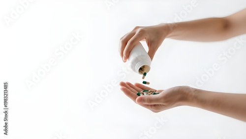 Person pouring pills from a bottle into their hand, representing medication and health.