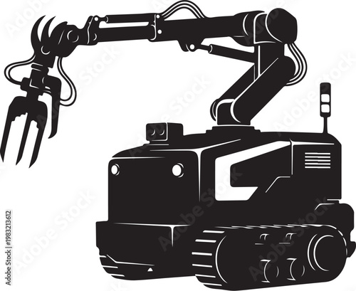 Industrial robotic arm, heavy machinery, construction equipment, mechanical claw