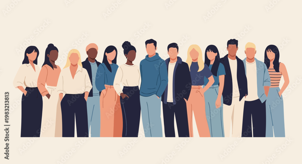 Obraz premium Diverse Group of People Standing Together in a Line.