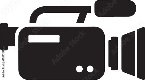 Black video camera icon, video recorder symbol, film camera logo, media icon