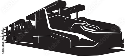 Racing car, sports vehicle, black silhouette, speedster, vector illustration