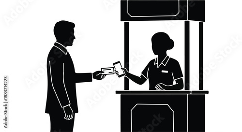 Businessman paying bill to female cashier in modern retail store checkout counter, transaction, payment, shopping, commerce, retail