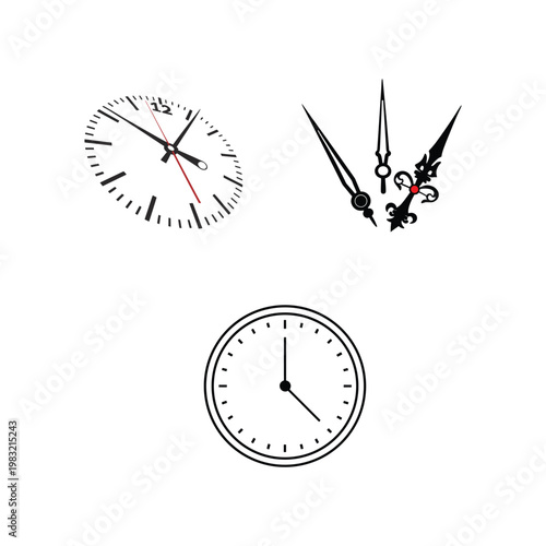 Blank Clock Face with Hands Isolated on White Background for Watch Design Set