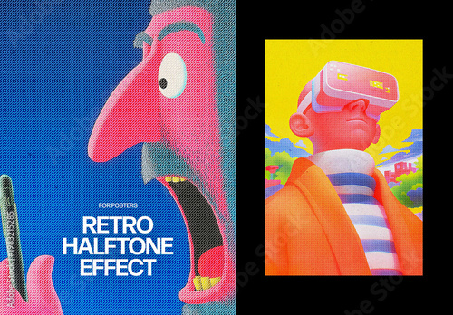 Pop Halftone Poster Photo Effect Mockup