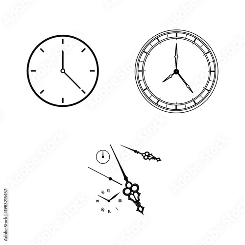 Blank Clock Face with Hands Isolated on White Background for Watch Design Set
