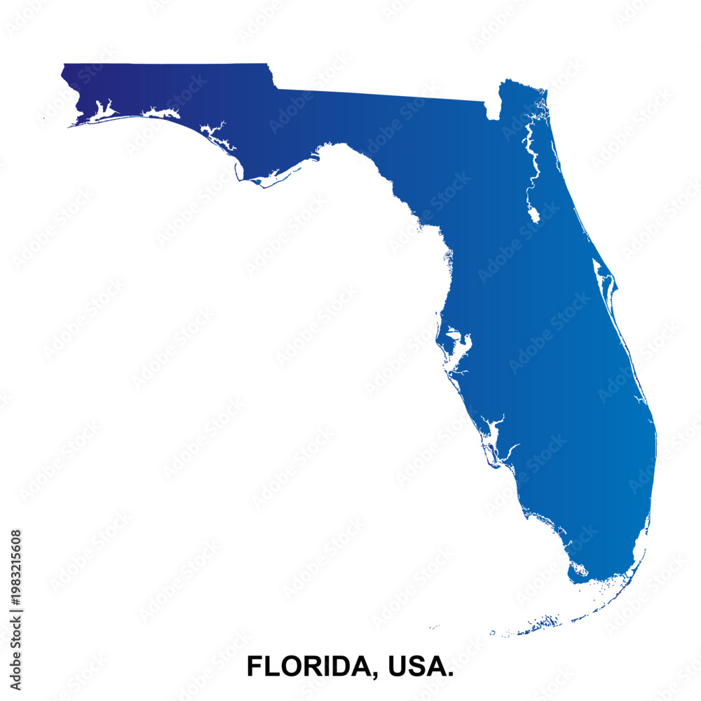 Fototapeta premium Florida map gradient blue, usa state modern silhouette, america geography vector illustration