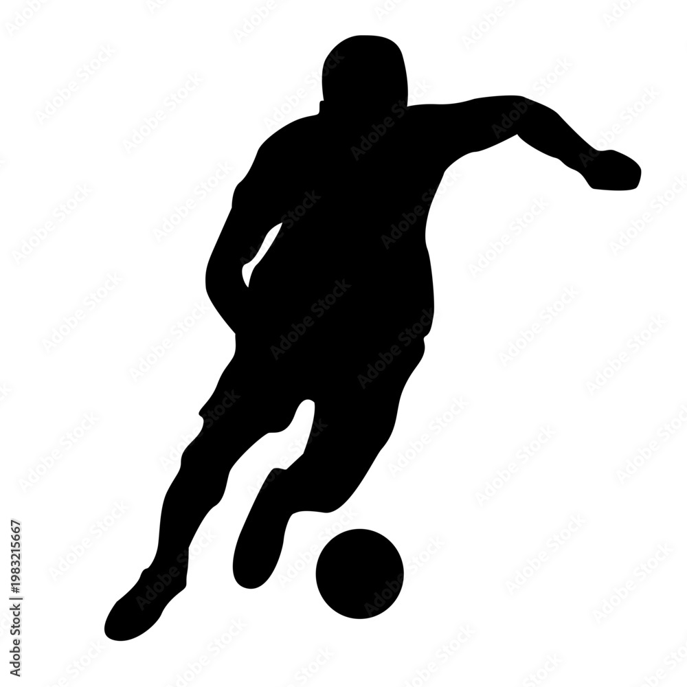 Obraz premium Soccer player dribbling ball silhouette, dynamic forward movement pose.