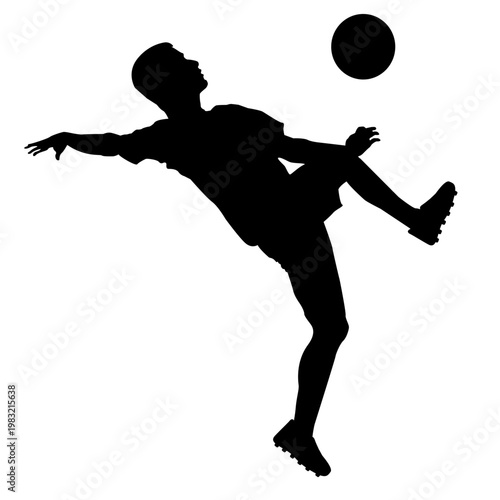 Soccer player performing high kick silhouette, mid-air striking pose.