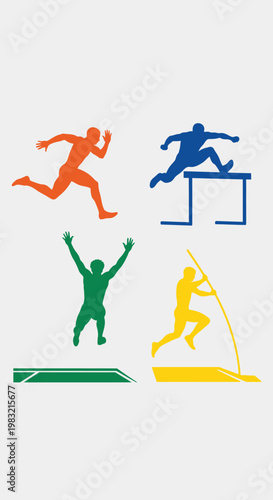 Colorful Silhouettes of Athletes Competing in Track and Field Events