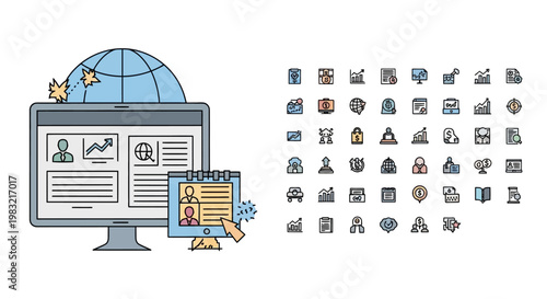 Business analytics and data visualization icons set