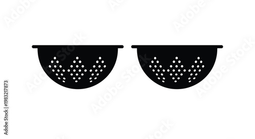 Two black perforated bowls shown in a simple graphic illustration