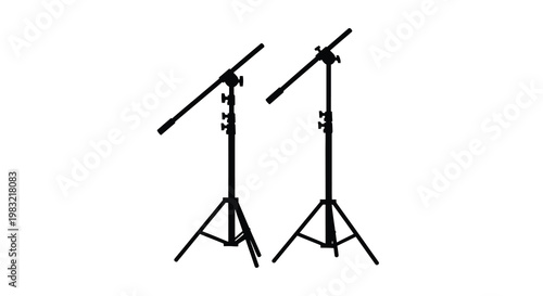 Two black studio microphone stands isolated on a white background