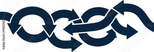 Circular arrows forming the letters ace in a continuous loop design