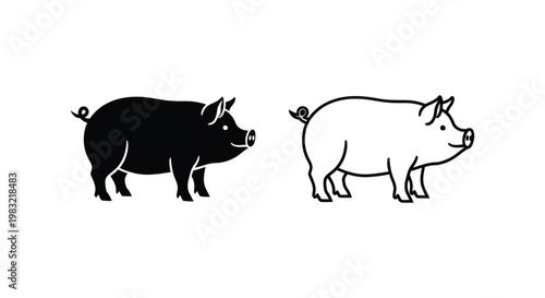 Black and White Pig Illustration Design Vector