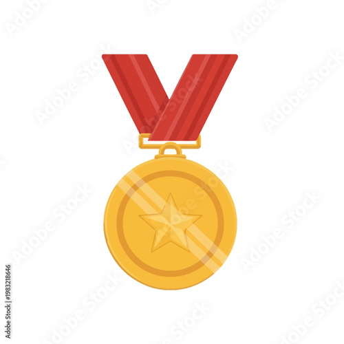 Golden Medal with Red Ribbon - Symbol of Victory and Achievement