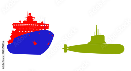 Icebreaker ship and submarine, comparison of surface and underwater vessels