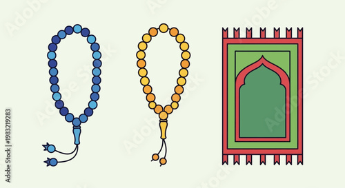 Islamic Prayer Beads and Prayer Mat - Religious Symbols
