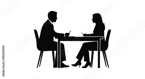 Silhouette of a business meeting between a man and a woman