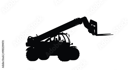 Silhouette of a telehandler machine against a plain white background