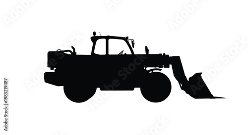 Silhouette of a telehandler machine against a white background