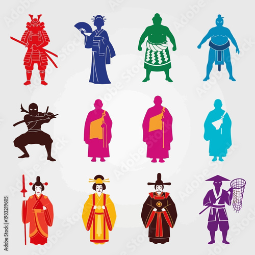 Japanese Historical Figures Collection: Samurai, Ninja, Geisha, Sumo Wrestlers, Monks, Emperor