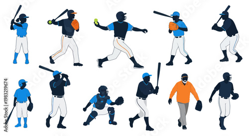 Baseball Players Silhouette Collection: Action Poses - Pitcher, Batter, Catcher