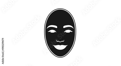 Black Face Mask Icon, Minimalist Design on White Background