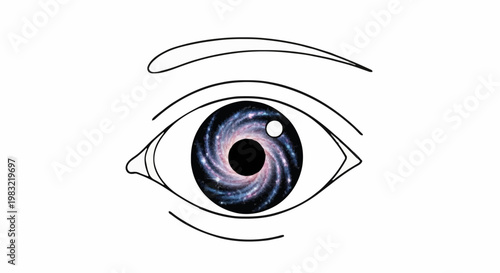 Cosmic Gaze A captivating artistic depiction of an open eye with a swirling galaxy as its iris, symbolizing profound inner vision, universal awareness, and boundless imagination