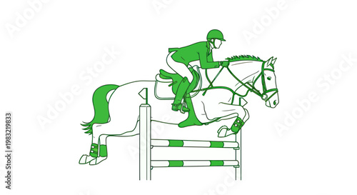 Equestrian Jumping Horse Rider Competition Sport Outline Green White