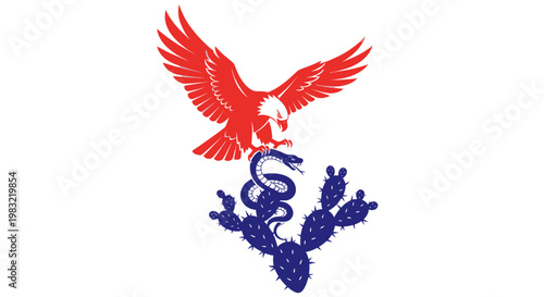 Eagle vs Snake with Cactus Silhouette, American Symbolism, Freedom vs Struggle