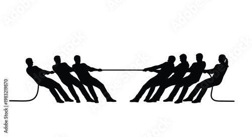 Silhouette illustration of a team engaged in a tug of war competition