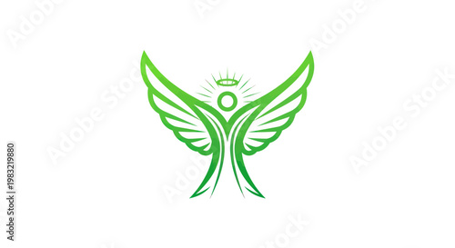 Green Angelic Figure with Wings and Halo Logo