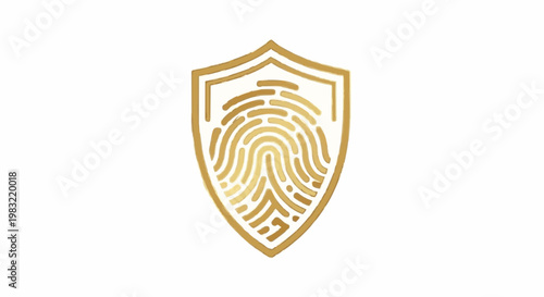 Golden fingerprint shield icon representing security, identity, and protection in a digital age