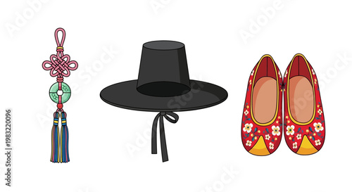 Korean Traditional Accessories: Hat, Shoes, and Knot Ornament