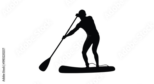 Silhouette of a person paddleboarding on calm water a dynamic scene