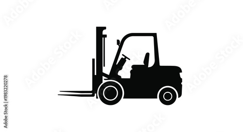Black silhouette of a forklift truck on a white background
