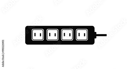 A black power strip with four outlets and a cable is displayed