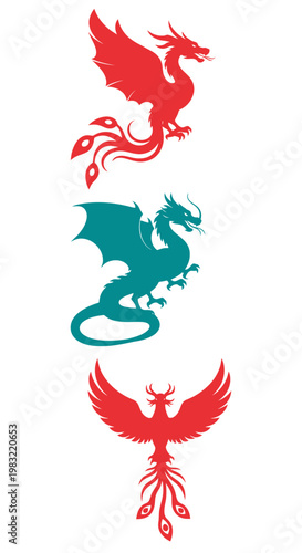 Mythical Creatures: Phoenix and Dragon Silhouettes