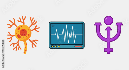 Neuron, ECG, and Psi Symbol: Neuroscience, Health, and Psychology Concept