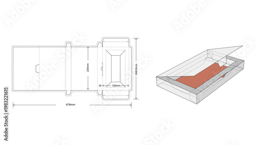 Slide Sleeve Cardboard Box Dieline Template with Tray for Packaging