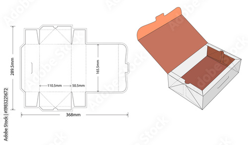 Fast Food Burger Box Dieline Template with 3D Mockup for Restaurant