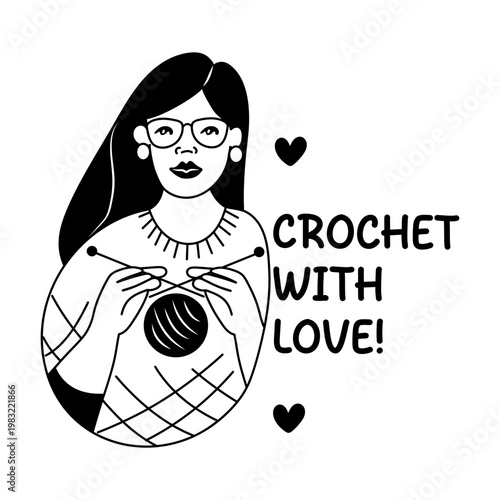 A glyph sticker of crocheting mother with love 
