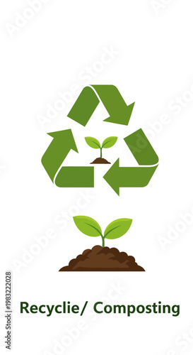 Recycling and Composting Symbol with Growing Plant, Eco-Friendly Concept