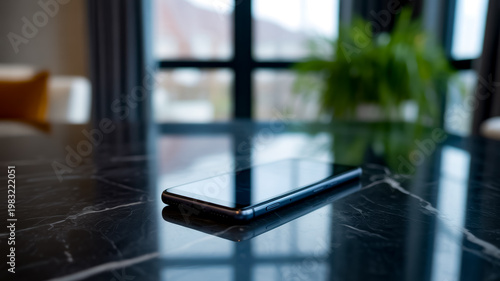 Modern Smartphone Lying on Dark Marble Table
