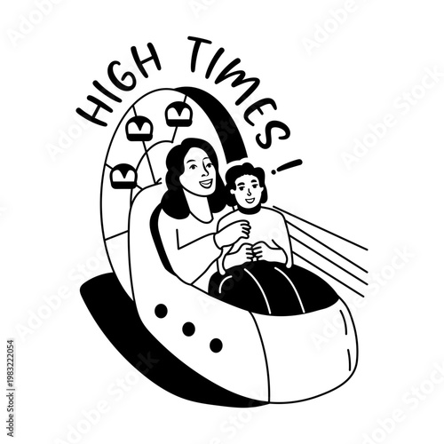 A glyph sticker of mom and child having fun with high times typography 
